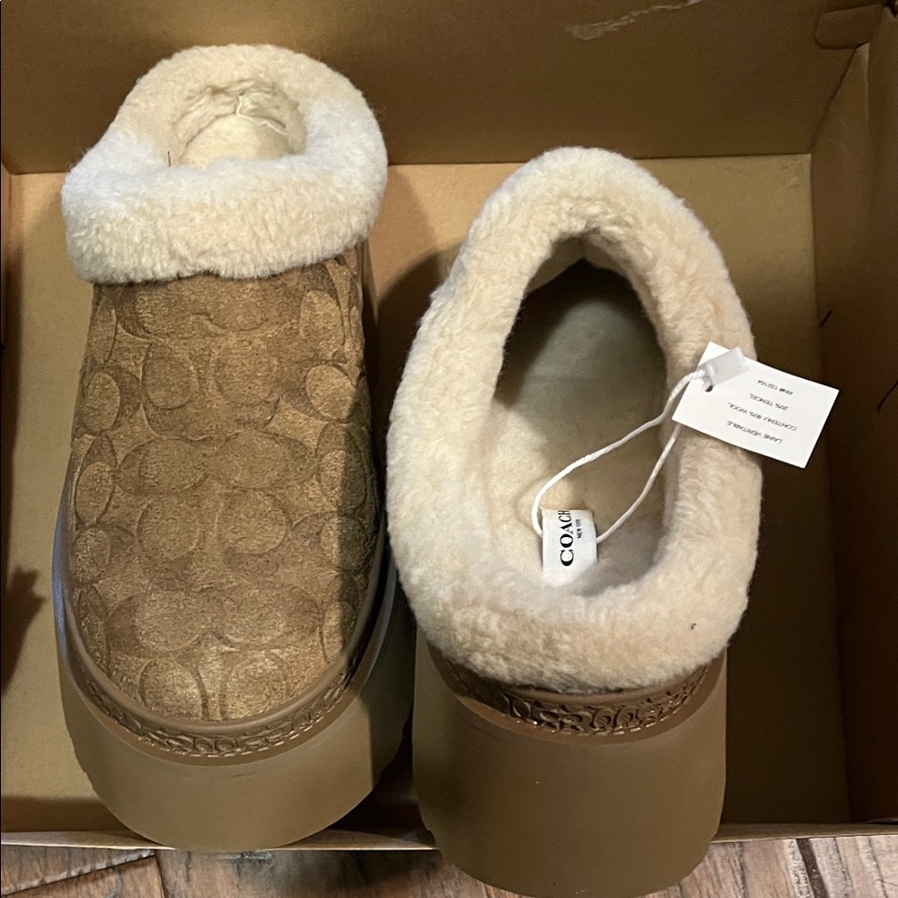 Coach Tan Shearling Slip-On Clogs - Picture 2 of 5